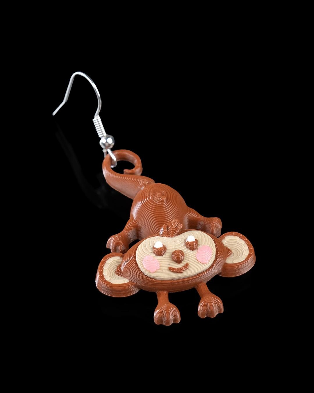 Monkey Dangling Earrings – 3D Printed Lightweight Animal Jewelry