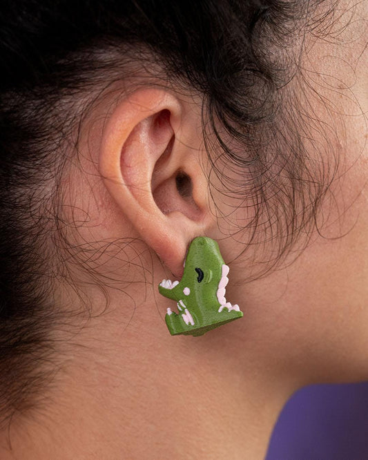 T-Rex Dinosaur Earrings – 3D Printed Jurassic Stud or Magnet Jewelry