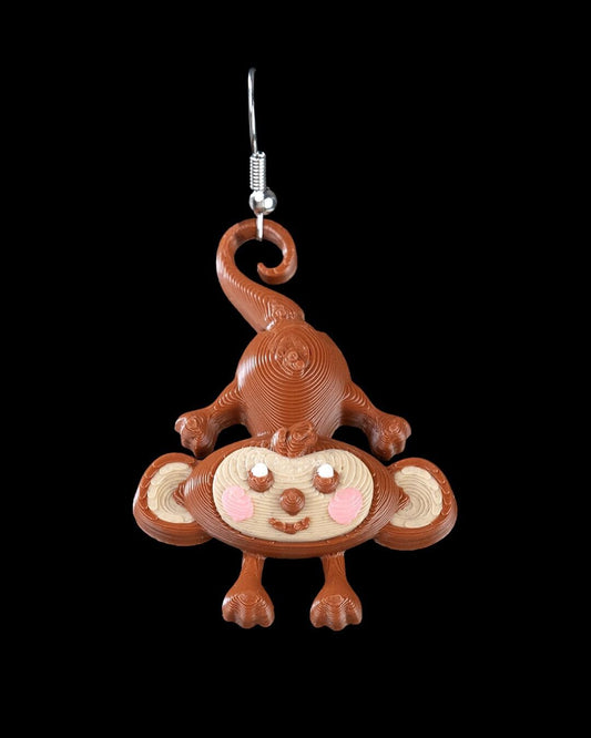 Monkey Dangling Earrings – 3D Printed Lightweight Animal Jewelry