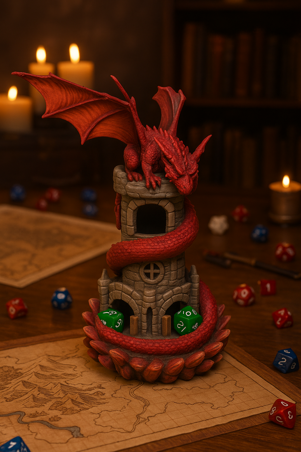 The Dragon’s Keep Dice Tower – Hand Painted Fantasy Dice Roller for DnD and Tabletop RPGs