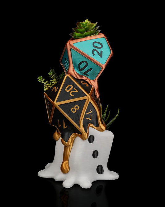Melting D20 Dice Planter – Large 3D Printed Succulent Holder for DND & Gamer Decor