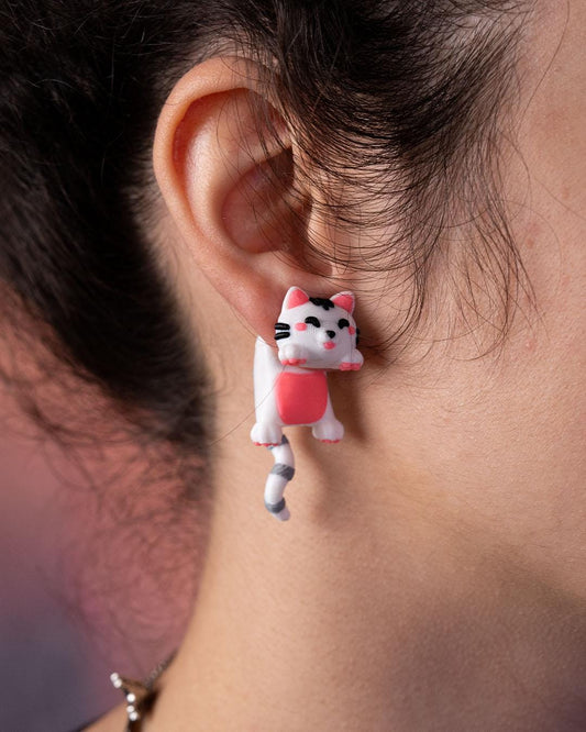 Hanging Cat Earrings – 3D Printed Kitty Studs or Magnetic Earrings for Pet Lovers