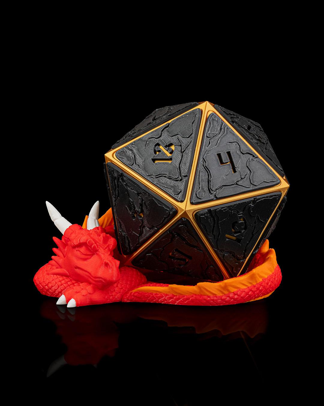 D20 Dice Planter with Sleeping Dragon – 3D Printed Fantasy Pot for Desk or Gamer Gift
