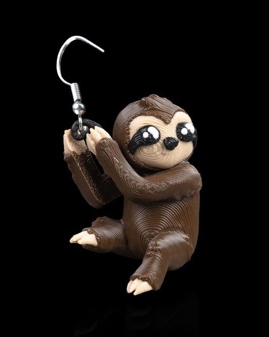 Hanging Sloth Earrings – 3D Printed Lightweight Animal Jewelry for Sloth Lovers