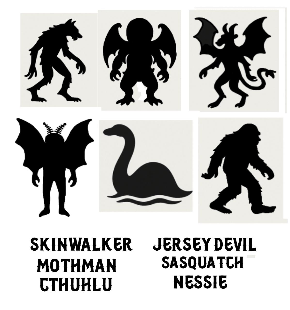 ryptid Latte Art Stencil Set – Skinwalker, Mothman, Cthulhu, Jersey Devil, Nessie & Bigfoot Coffee Stencils – Barista Gift for Cryptid Fans