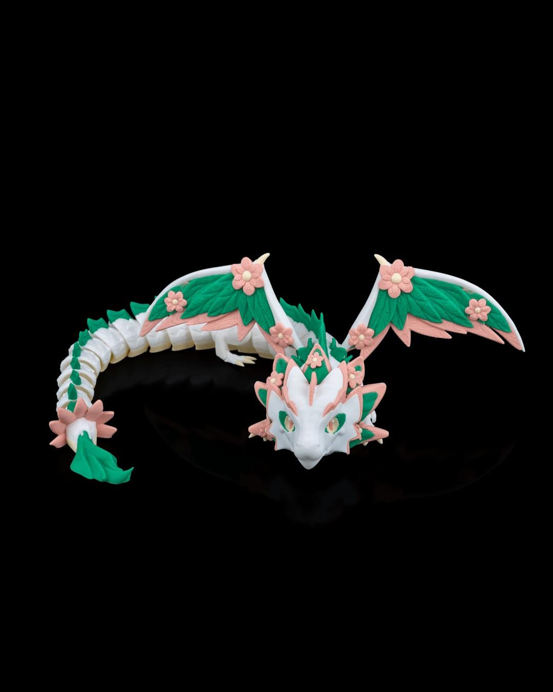 Articulated Floral Dragon, 3D Printed Poseable Fantasy Dragon, Flower Winged Dragon Toy, Spring Garden Creature, Articulated Dragon Gift