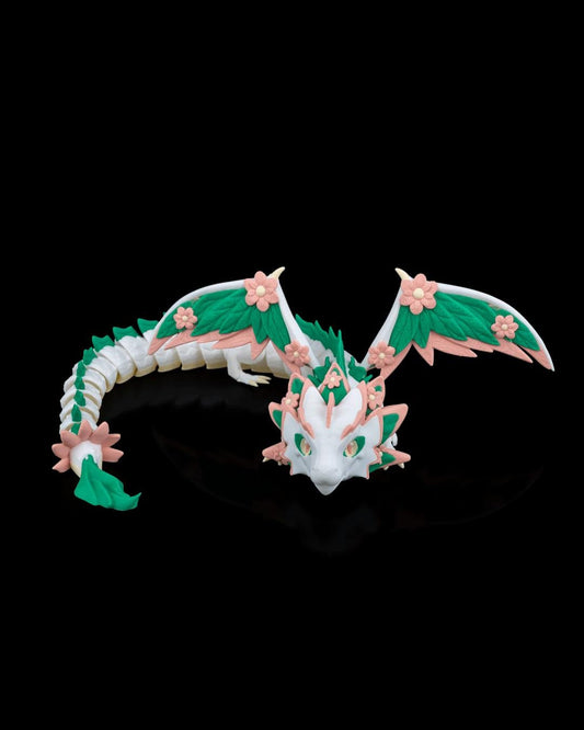 Articulated Floral Dragon, 3D Printed Poseable Fantasy Dragon, Flower Winged Dragon Toy, Spring Garden Creature, Articulated Dragon Gift