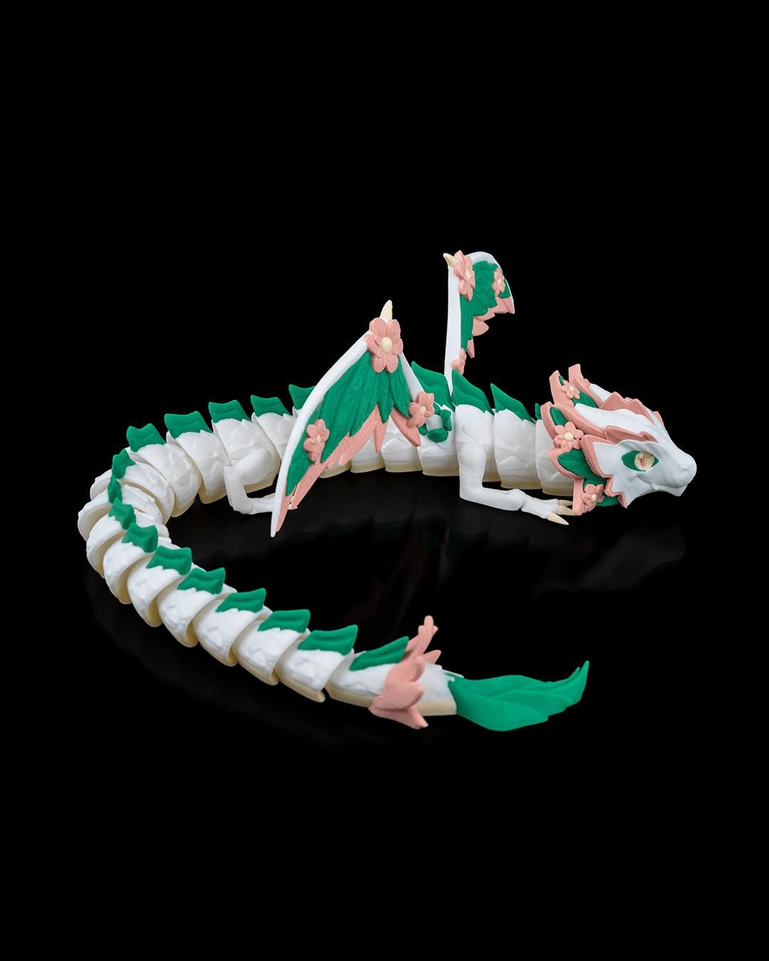 Articulated Floral Dragon, 3D Printed Poseable Fantasy Dragon, Flower Winged Dragon Toy, Spring Garden Creature, Articulated Dragon Gift
