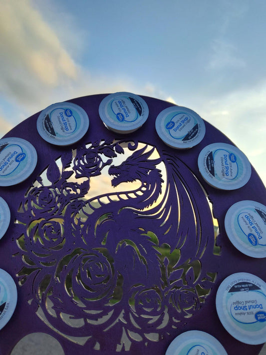 Floral Dragon Coffee Pod Holder – Unique Fantasy Decor with Roses, Keurig Storage, Gothic Kitchen Accent, Dragon Lover Gift