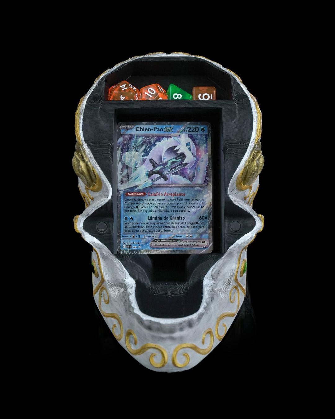 Skull deck box with card and dice storage, 3D printed for MTG, Pokémon, and tabletop games
