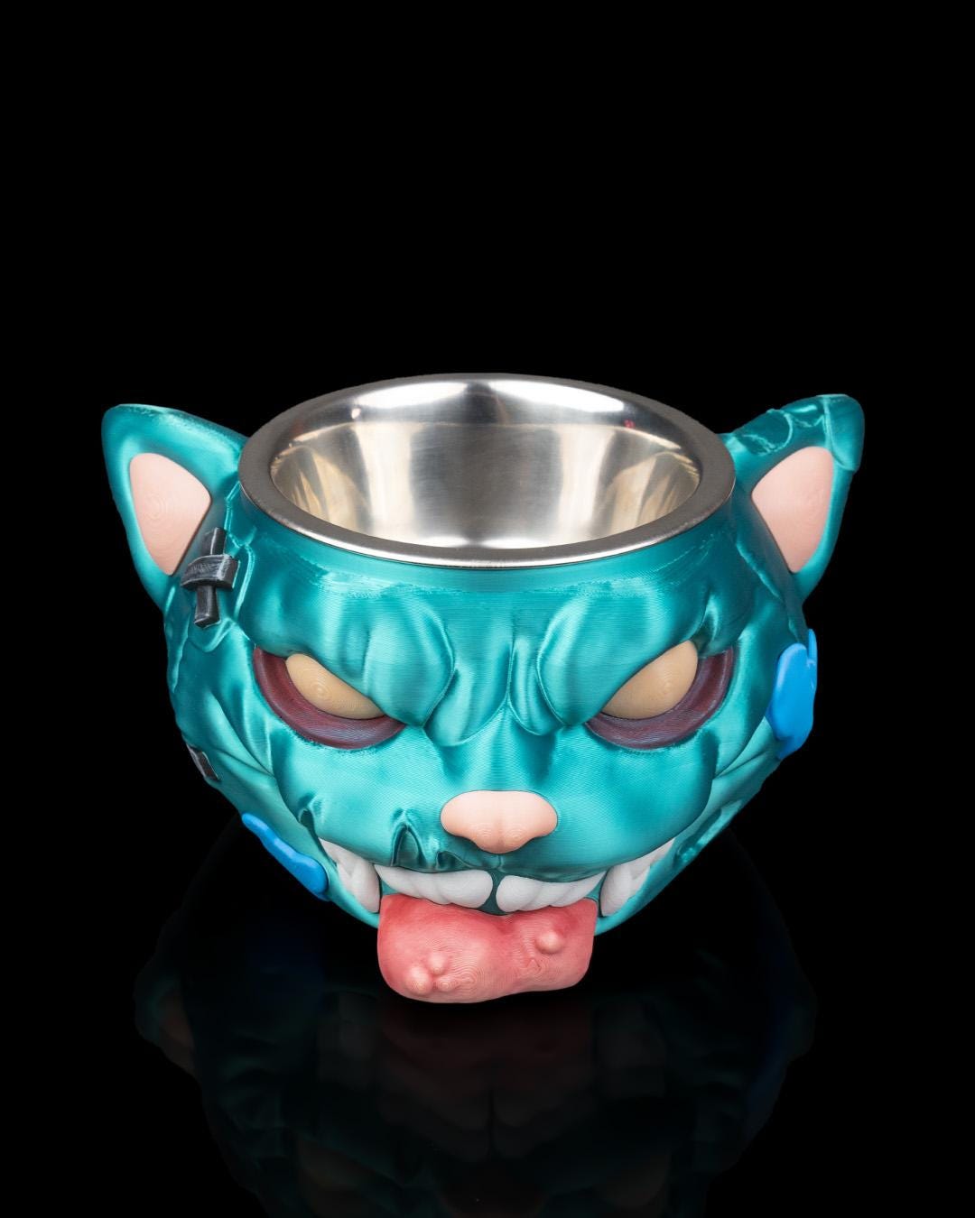 Zombie Cat, Pet Bowl Stand, 3D Printed Horror Feeder, Creepy Pet Gift, Funny Food Dish for Cats or Small Dogs
