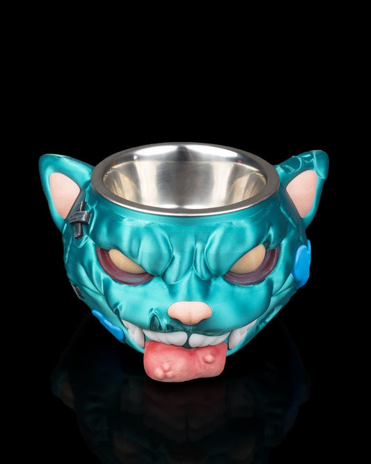 Zombie Cat, Pet Bowl Stand, 3D Printed Horror Feeder, Creepy Pet Gift, Funny Food Dish for Cats or Small Dogs