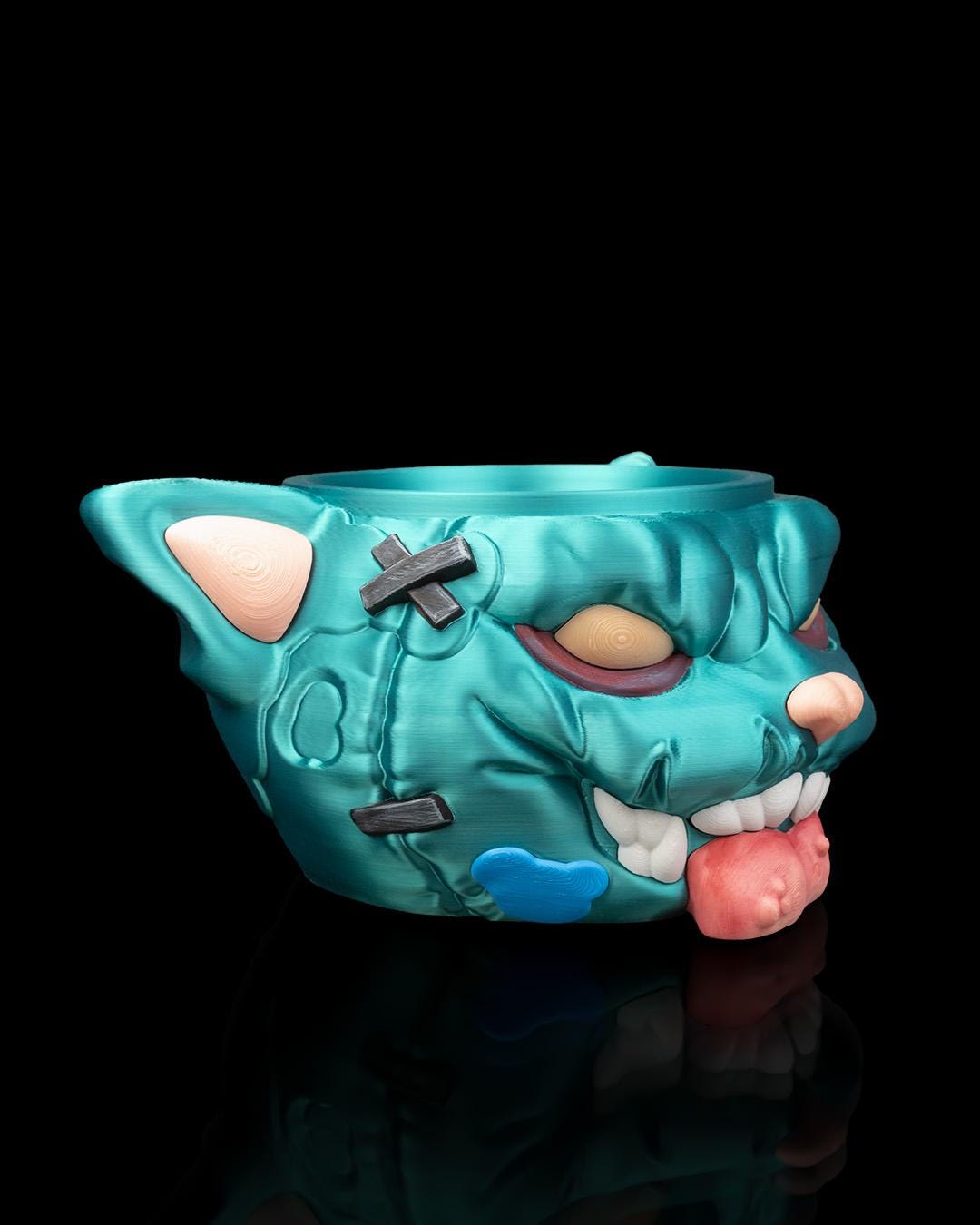 Zombie Cat, Pet Bowl Stand, 3D Printed Horror Feeder, Creepy Pet Gift, Funny Food Dish for Cats or Small Dogs
