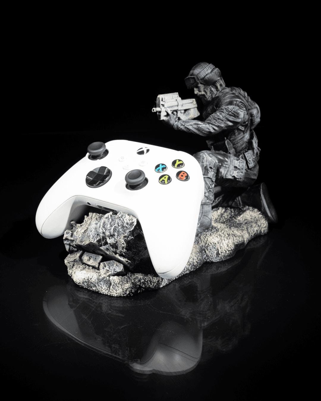 Tactical Controller Holder Stand | Soldier Barricade Display for Xbox, PS5, or PC | 3D Printed Gamer Gift Single or Dual Display