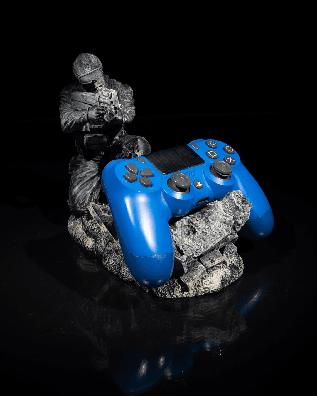Tactical Controller Holder Stand | Soldier Barricade Display for Xbox, PS5, or PC | 3D Printed Gamer Gift Single or Dual Display