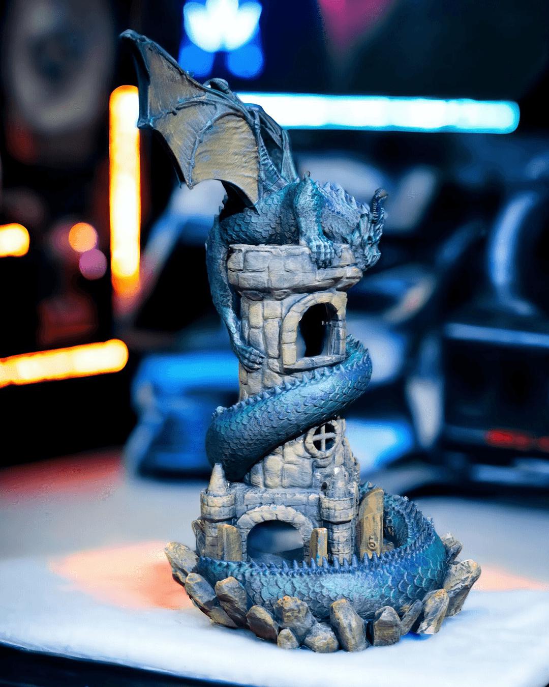 Guardian Dragon Dice Tower – Hand Painted Fantasy Dice Roller for DnD and Tabletop RPGs