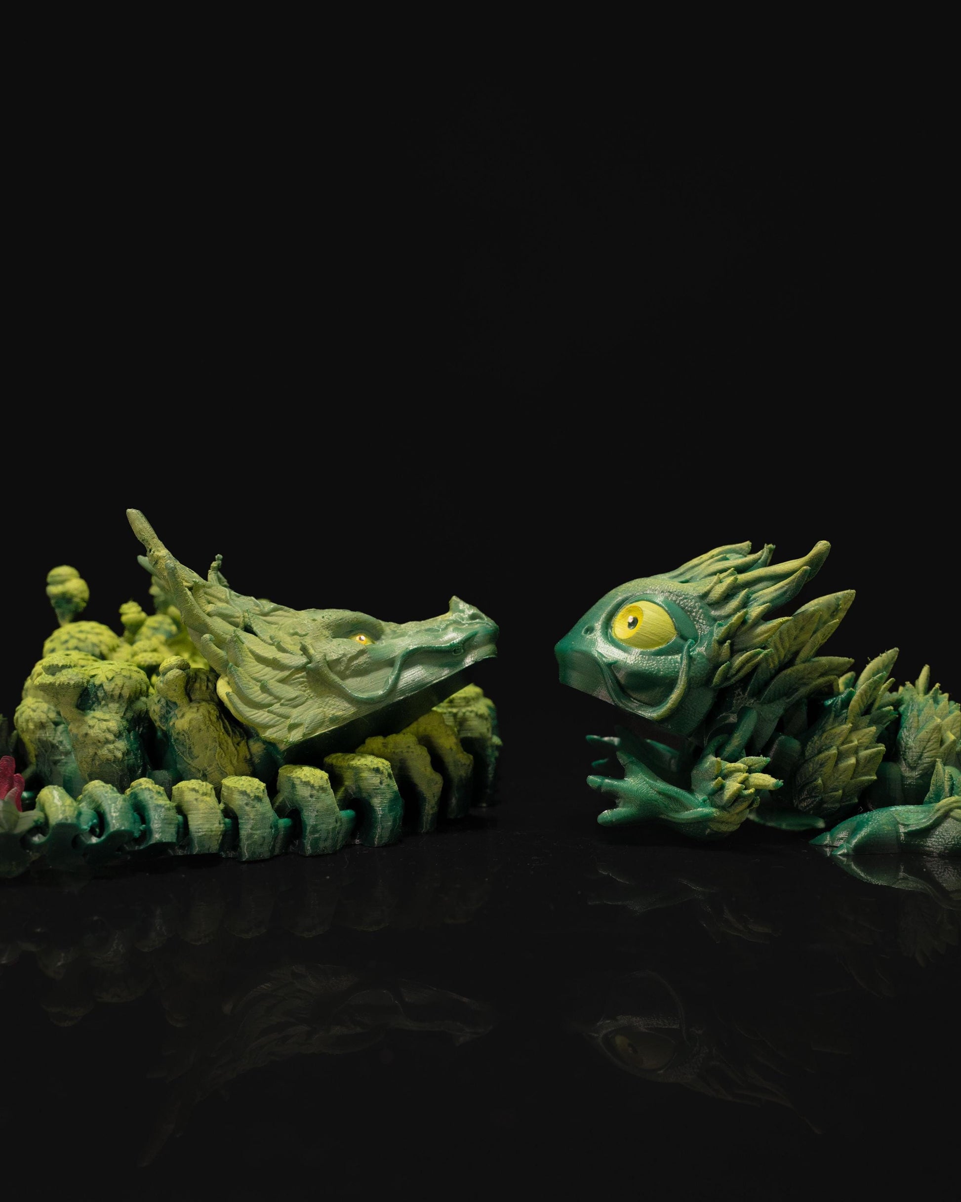 Mama and Baby Forest Dragon 3D Printed Articulated Dragon Set Fantasy Gift Set Fairycore Forestcore Decor