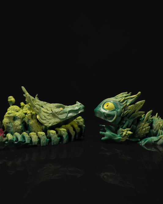 Mama and Baby Forest Dragon 3D Printed Articulated Dragon Set Fantasy Gift Set Fairycore Forestcore Decor