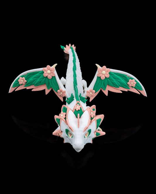 Articulated Floral Dragon, 3D Printed Poseable Fantasy Dragon, Flower Winged Dragon Toy, Spring Garden Creature, Articulated Dragon Gift