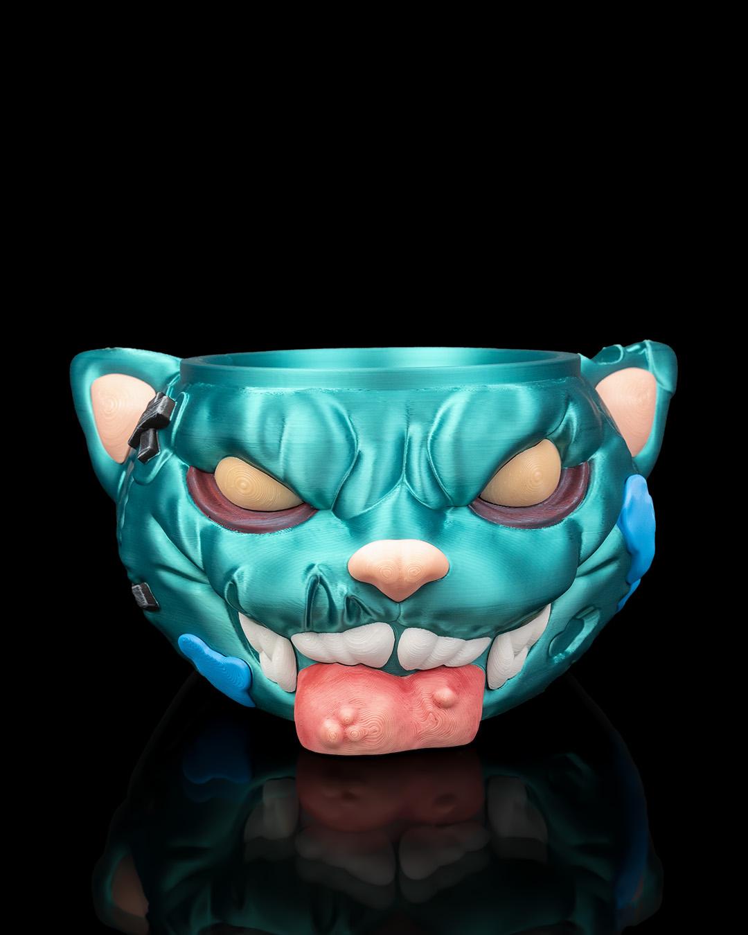 Zombie Cat, Pet Bowl Stand, 3D Printed Horror Feeder, Creepy Pet Gift, Funny Food Dish for Cats or Small Dogs