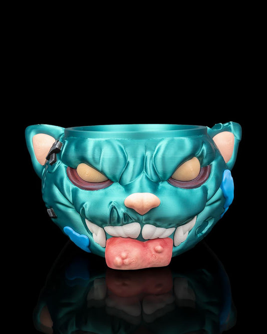 Zombie Cat, Pet Bowl Stand, 3D Printed Horror Feeder, Creepy Pet Gift, Funny Food Dish for Cats or Small Dogs