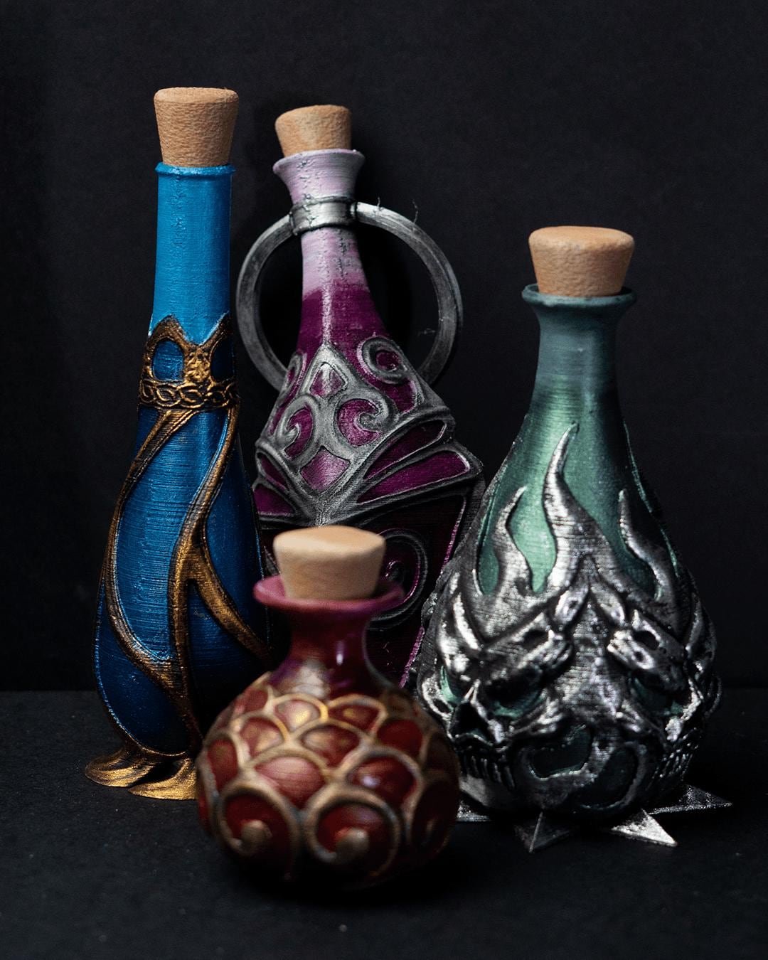 Potion Bottle Set – Mana, Health, Poison, and Elixir Props for Tabletop or Cosplay