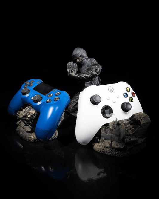 Tactical Controller Holder Stand | Soldier Barricade Display for Xbox, PS5, or PC | 3D Printed Gamer Gift Single or Dual Display