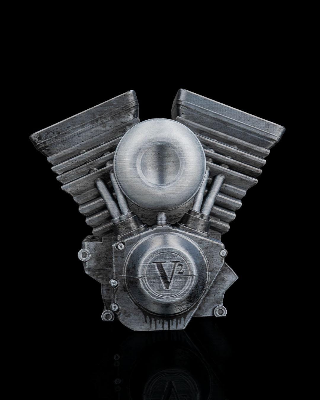 Hand Crank V Twin Engine Pen Holder 3D Printed Desk Organizer with Moving Piston Pen action Gift for Dad or Mechanic