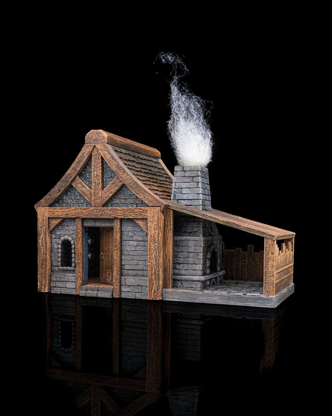 Blacksmith Shop Miniature Painted 3D Printed Forge Terrain Building for DND TTRPG Diorama Display