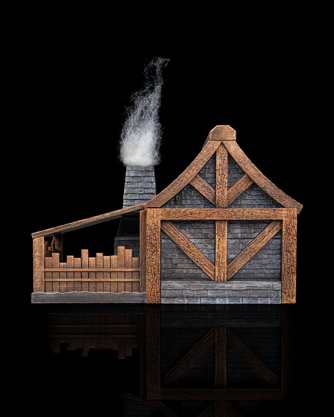 Blacksmith Shop Miniature Painted 3D Printed Forge Terrain Building for DND TTRPG Diorama Display