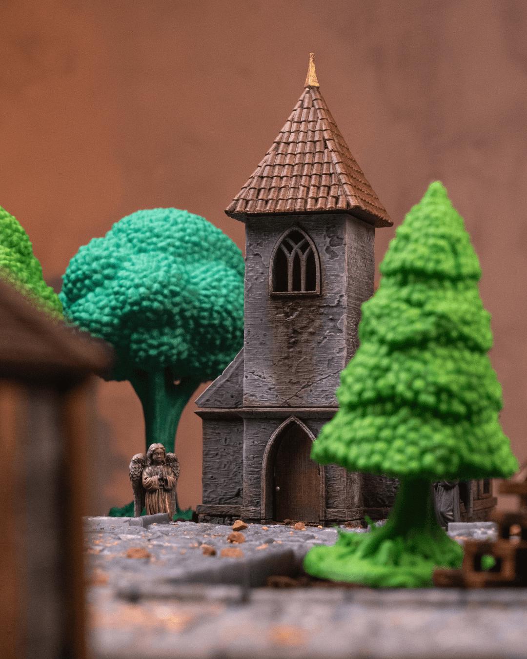 Chapel Miniature Painted 3D Printed Fantasy Church Terrain for DND TTRPG Diorama Display Scenery