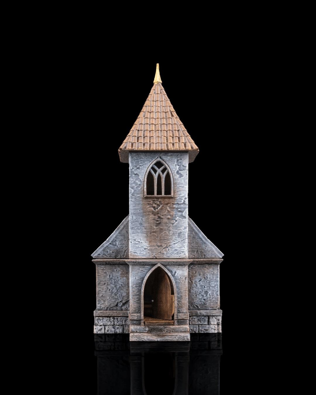 Chapel Miniature Painted 3D Printed Fantasy Church Terrain for DND TTRPG Diorama Display Scenery