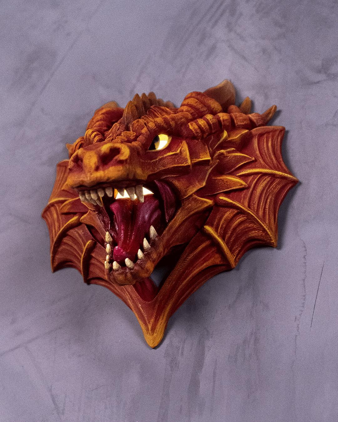 Dragon Head Wall Lamp 3D Printed LED Night Light for Bedroom Game Room or Fantasy Decor