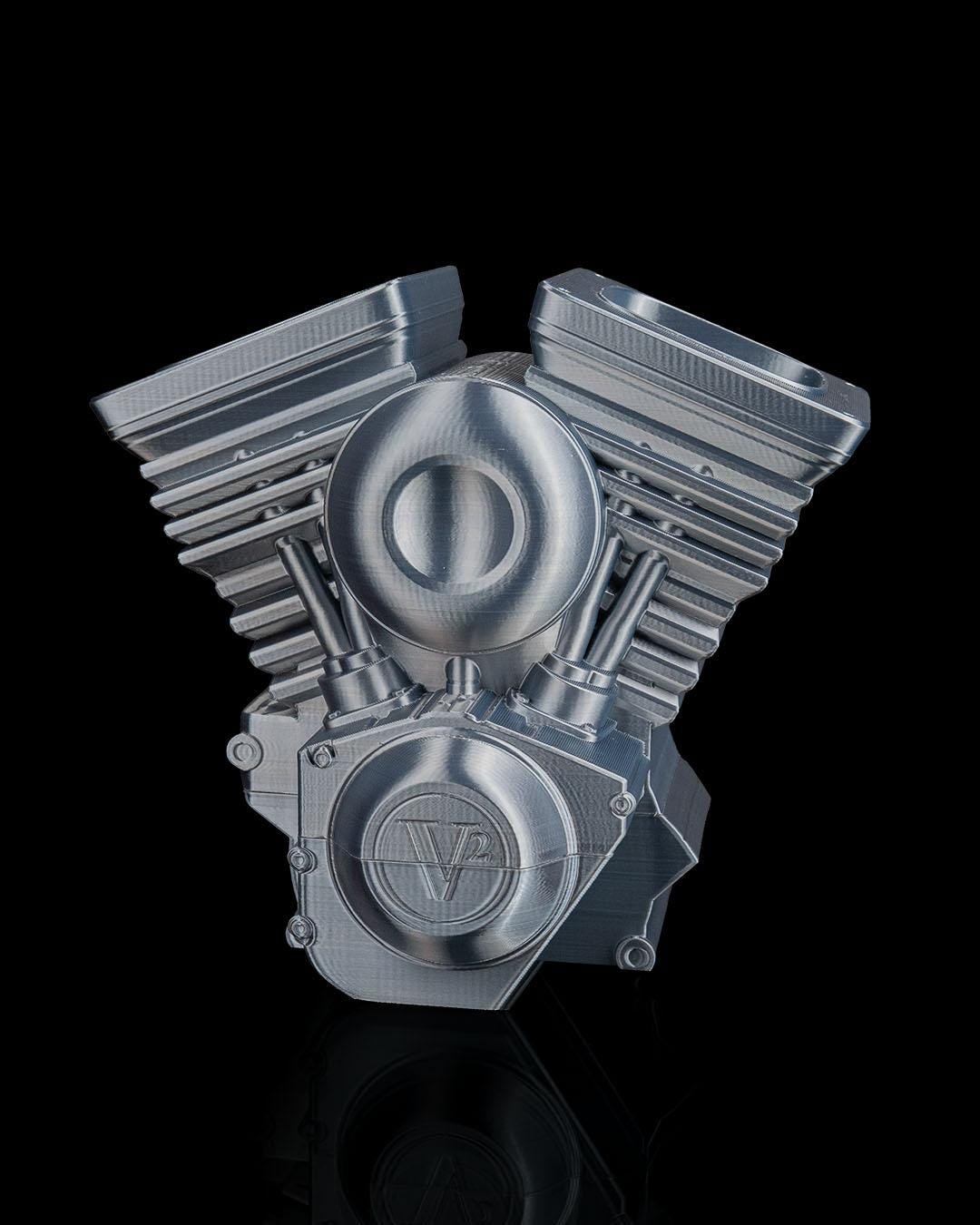 Hand Crank V Twin Engine Pen Holder 3D Printed Desk Organizer with Moving Piston Pen action Gift for Dad or Mechanic