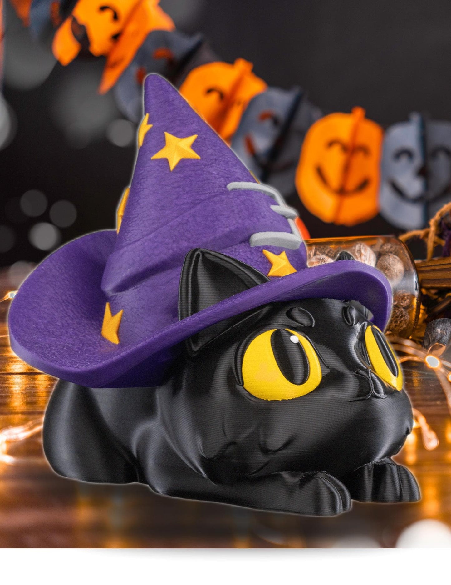 Candy Dish Witch Cat Halloween Decor Cute Black Cat Bowl with Flip Hat Lid for Treats and Display Cat lover cute Halloween decor Summerween