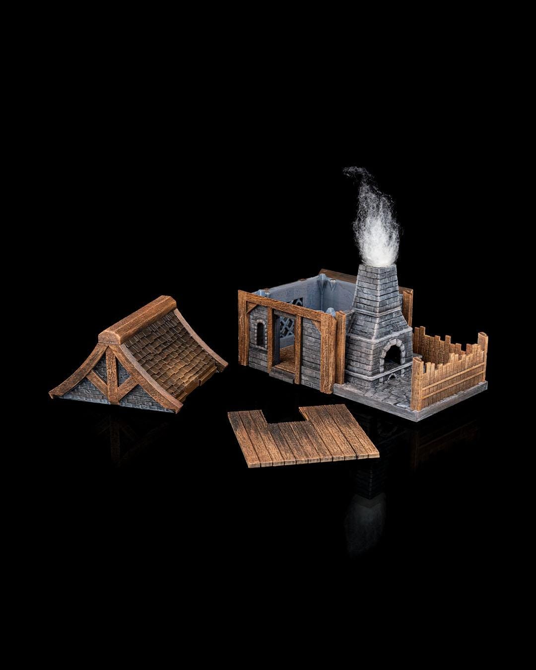 Blacksmith Shop Miniature Painted 3D Printed Forge Terrain Building for DND TTRPG Diorama Display