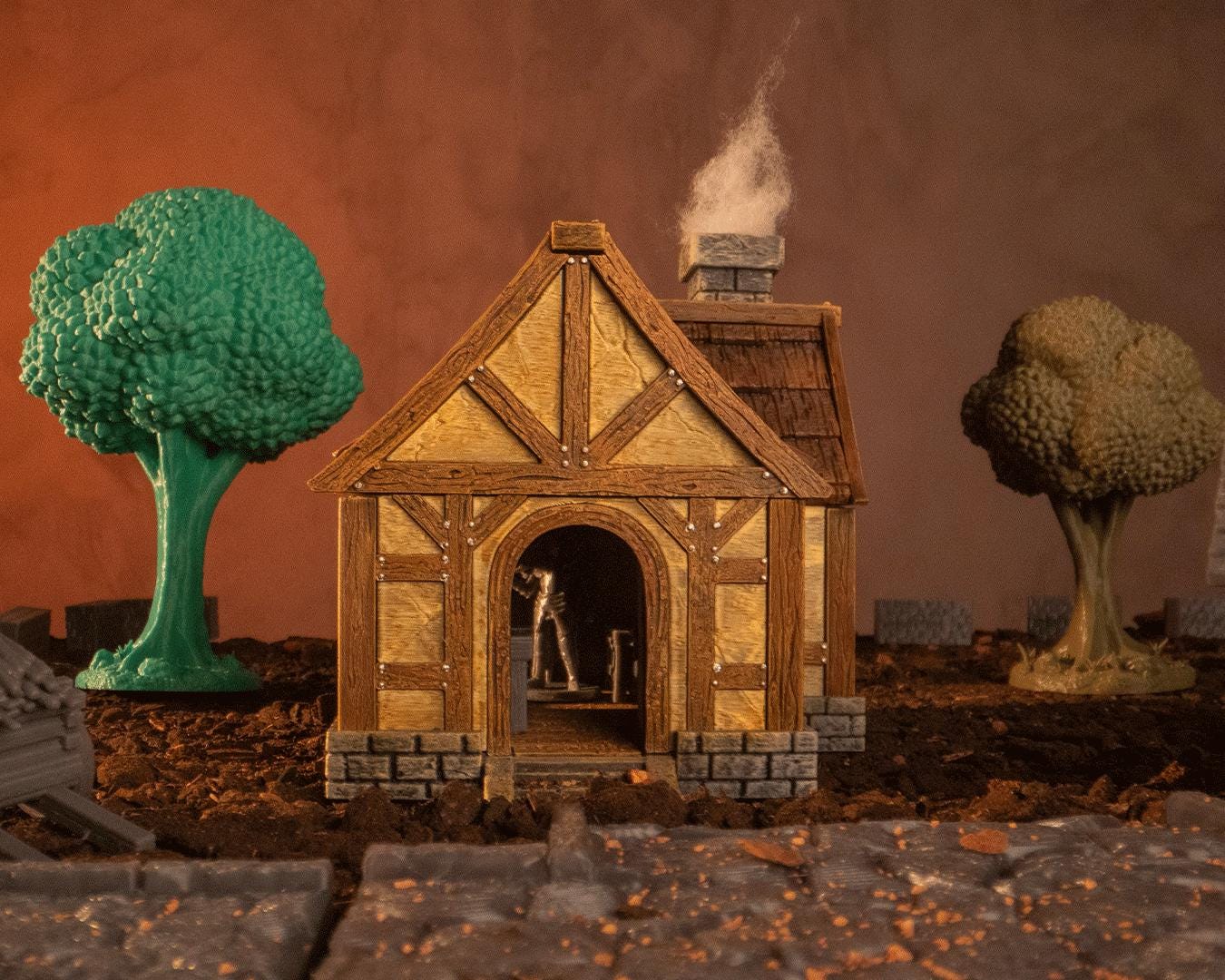 Village House Miniature Painted 3D Printed Fantasy Home Terrain Building for DND TTRPG Diorama Display