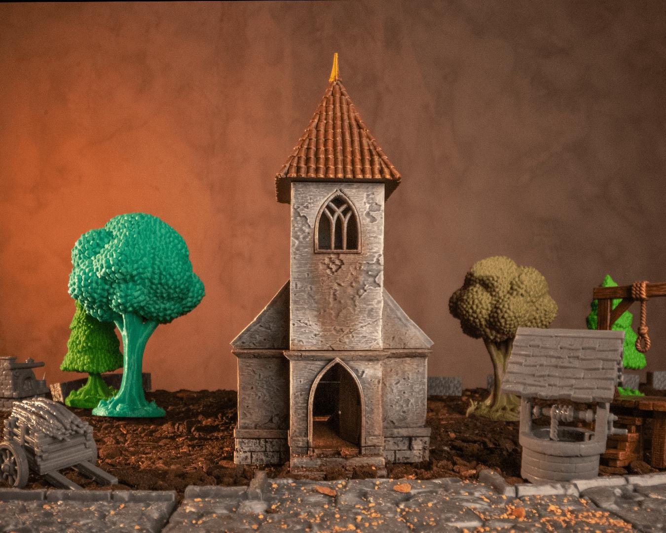 Chapel Miniature Painted 3D Printed Fantasy Church Terrain for DND TTRPG Diorama Display Scenery