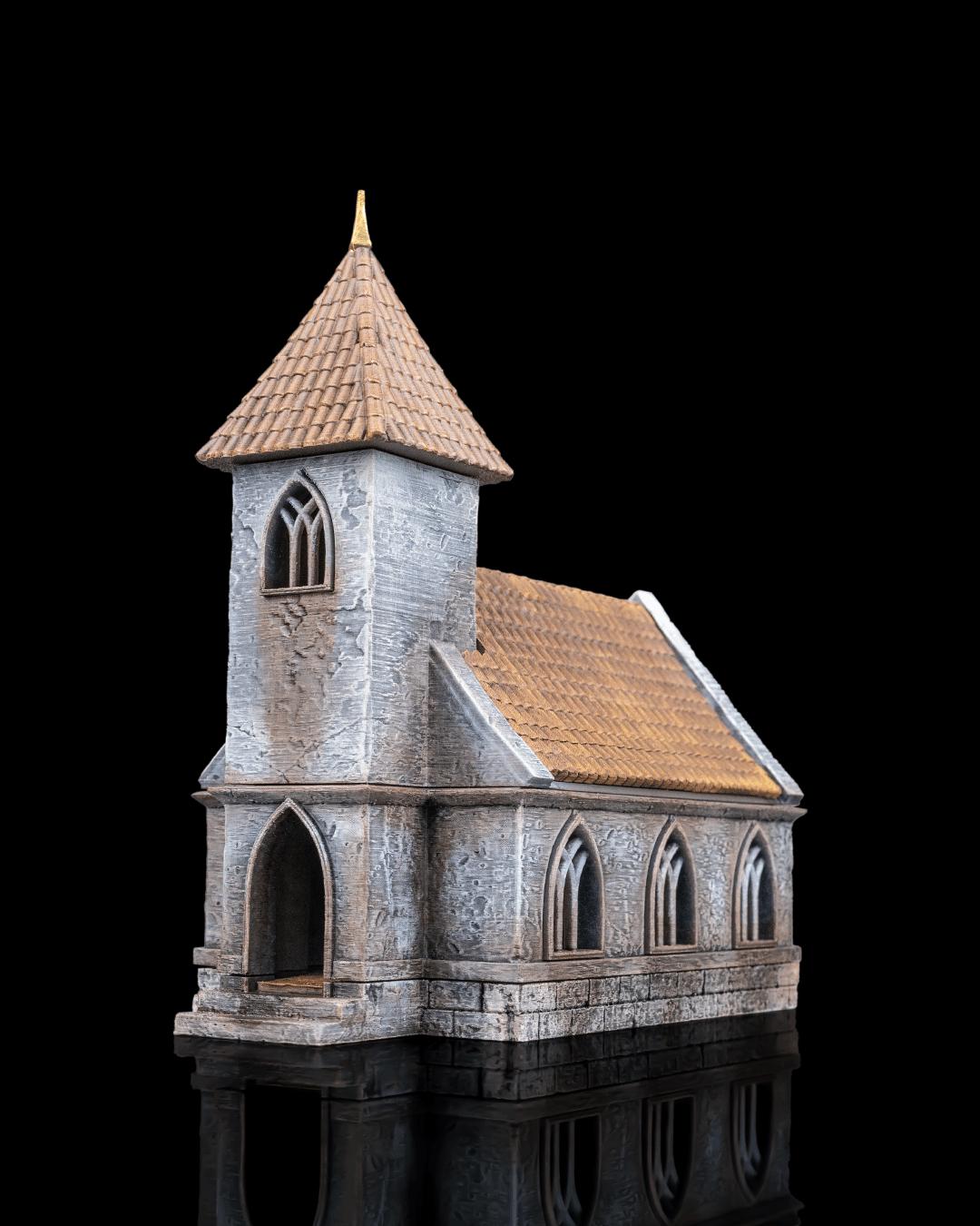 Chapel Miniature Painted 3D Printed Fantasy Church Terrain for DND TTRPG Diorama Display Scenery