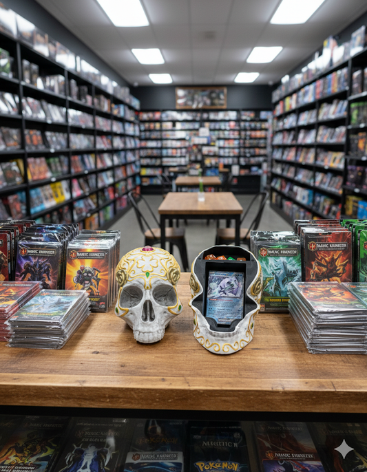 Skull deck box with card and dice storage, 3D printed for MTG, Pokémon, and tabletop games