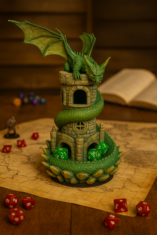 The Dragon’s Keep Dice Tower – Hand Painted Fantasy Dice Roller for DnD and Tabletop RPGs