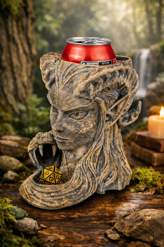 Druid Dice Roller Koozie, Hand-Painted Fantasy Cup Holder for RPG Tables