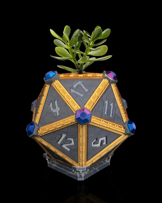 D20 Planter – 3D Printed Fantasy Dice Pot for DND, Desk Decor, or Gamer Gift