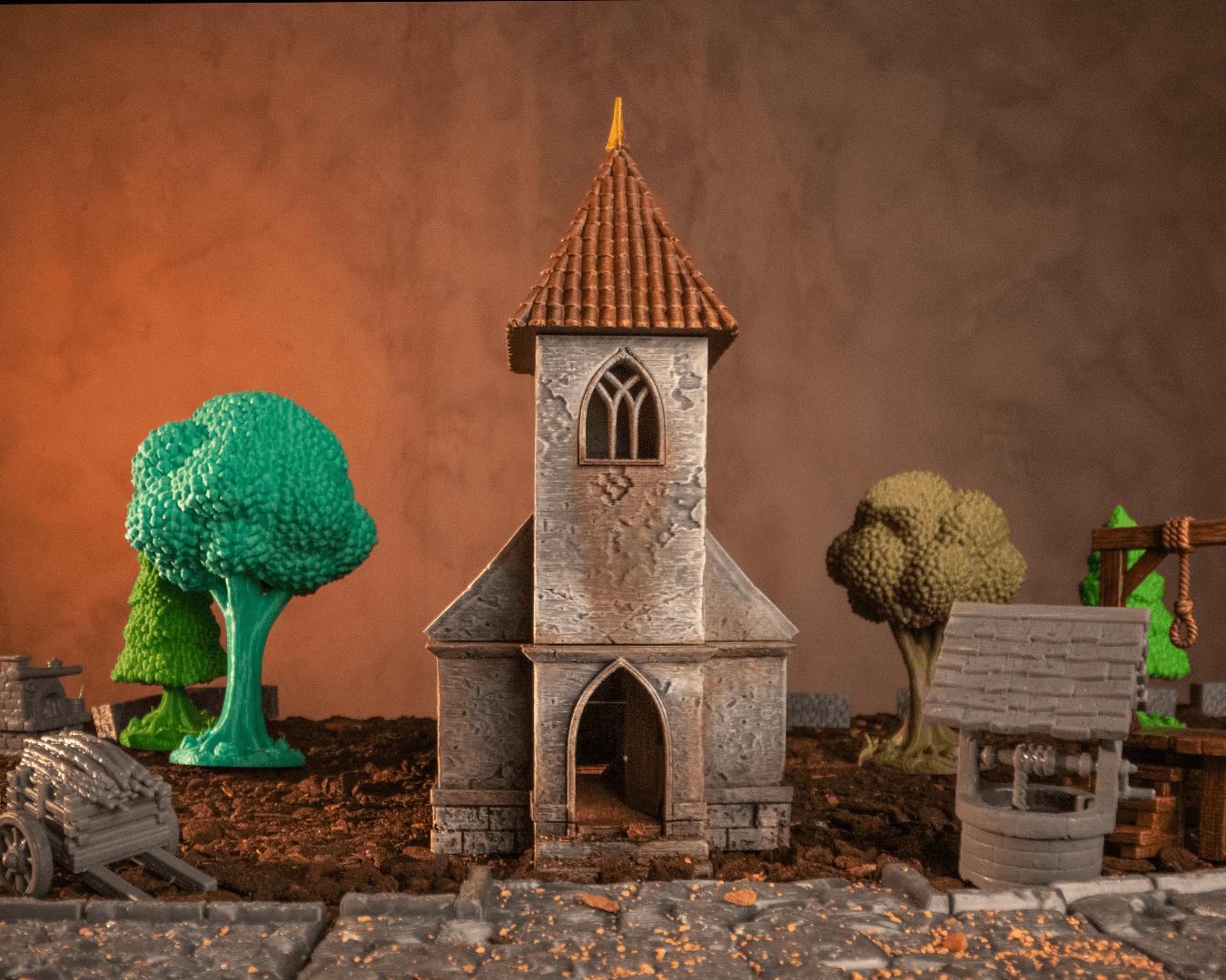 44 piece Village Terrain Set 3D Printed Trees Paths Walls for DND TTRPG Diorama Scenery Modular Prop Kit