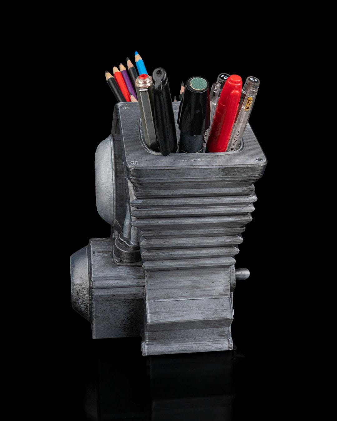 Hand Crank V Twin Engine Pen Holder 3D Printed Desk Organizer with Moving Piston Pen action Gift for Dad or Mechanic