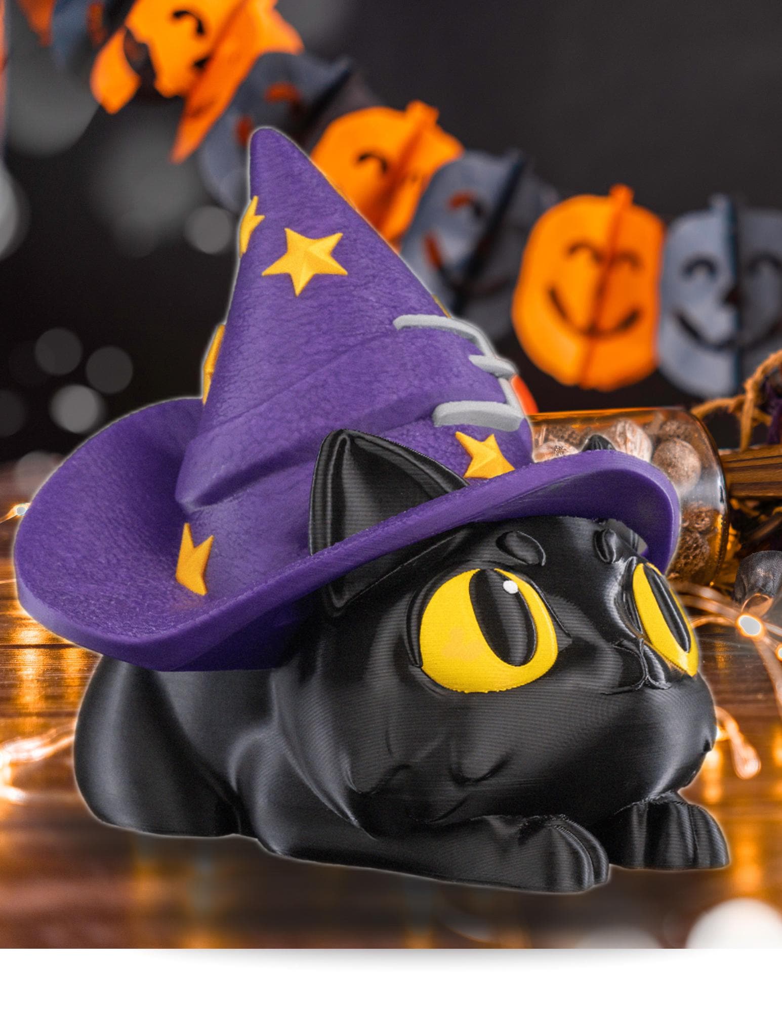 Candy Dish Witch Cat Halloween Decor Cute Black Cat Bowl with Flip Hat Lid for Treats and Display Cat lover cute Halloween decor Summerween