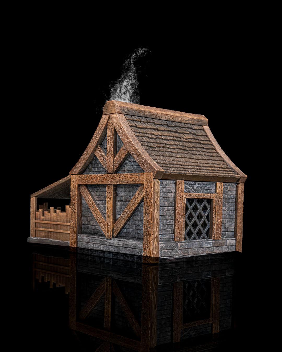 Blacksmith Shop Miniature Painted 3D Printed Forge Terrain Building for DND TTRPG Diorama Display