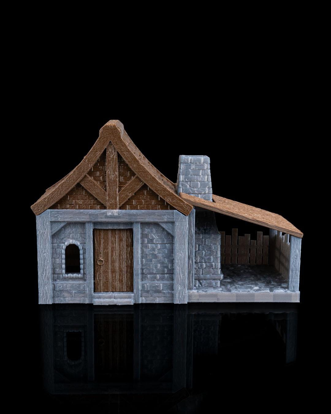 Blacksmith Shop Miniature Painted 3D Printed Forge Terrain Building for DND TTRPG Diorama Display