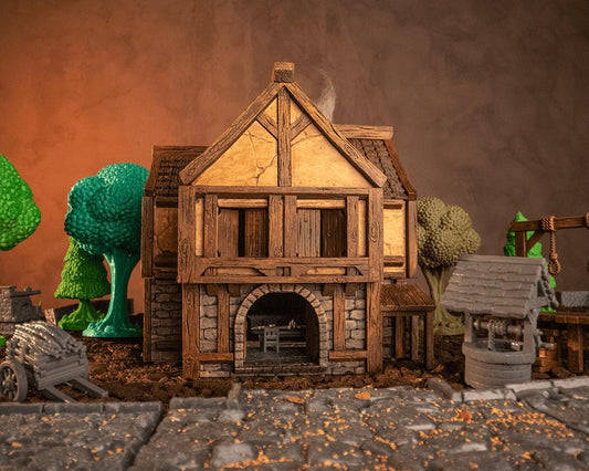 44 piece Village Terrain Set 3D Printed Trees Paths Walls for DND TTRPG Diorama Scenery Modular Prop Kit