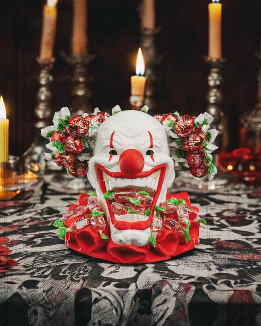 Clown Candy Holder Halloween Table Decor Handmade and painted Creepy Circus Prop for Treats or Display Halloween Decor Summerween